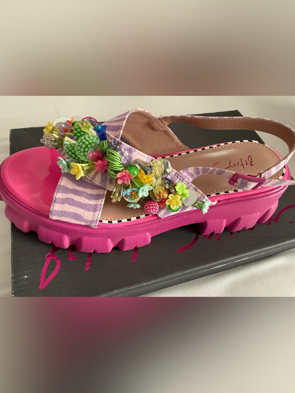 Betsey Johnson Pink Floral Embellished Platform Sandal